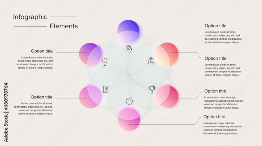 Business process chart infographics with 6 step circles. Circular ...