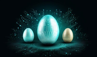 Wall Mural - Easter egg in technology digital style. Greeting card with art egg with pattern circuit board texture. illustration, Generative AI