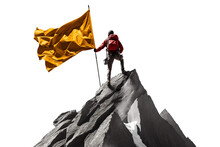 Flag-Bearing Mountaineer's Summit Victory On A Transparent Background