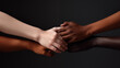 different color people joining hands against racism. Unity of races and social classes. copy space