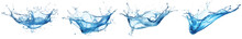 Collection Set Of Blue Water Splashing Isolated On White Or Transparent Png