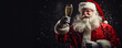 © Oleksandr - Santa Claus holds a glass of champagne in his hand. festive Christmas banner. copy space. AI generative
