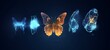Evolution of a butterfly in a digital futuristic style. Insect life cycle, transformation from caterpillar to butterfly. The concept of a successful startup or investment or business, Generative AI