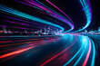 © Valeriy - Blurred neon lights background. Futuristic race track lights in motion blur style. Futuristic night backdrop.