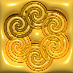 Poster - Twisted figures on a yellow background, 3D rendering illustration