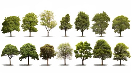 Wall Mural - Big set of 3D Green Trees Isolated on white background , Use for visualization in architectural design or garden decorate