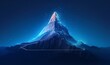 Mountain with a path to the top in digital futuristic style on a blue background.  illustration of success achievement concept, Generative AI