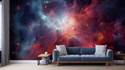 Wall Mural - Cosmic nebula in space among stars and galaxies. Gas dust clouds nebula in outer space. Birth and expansion of universe. Formation of stars and planets from the nebula.