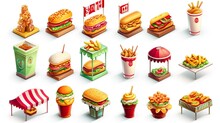 Burgers Meat Fillings Set. Fast Food Restaurant Isolated On Solid Background.