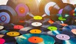vinyl records music background texture 80 s vintage retro acoustic eighties disco gradient colours close up party