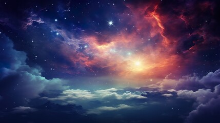 Wall Mural - Purple and blue space background with a light trail in the middle abstract