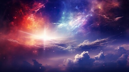 Wall Mural - Purple and blue space background with a light trail in the middle abstract