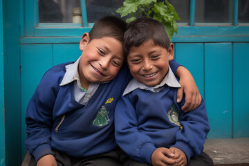 Guatemalan Schoolchildren Laughing Together at Rural School