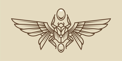 Wall Mural - egypt sacred Scarab wall art design. beetle with wings Vector illustration logo, personifying the god Khepri. Symbol of the ancient Egyptians