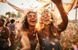 © Bojan - Girls having fun at music festival outdoors. Young women dancing and enjoying music at summer festival.