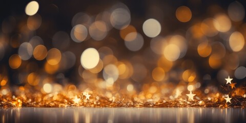 Canvas Print - Star Abstract Decoration Lights, Gold Sparkles, Shine Blurred Background.