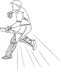 Wall Mural - Victory Leap: Cricket Batsman Celebration One-Line Sketch, Cricketing Joy: Batsman Jumping in Air Cartoon Illustration, Champion's Triumph: Hand-Drawn Cricket Batsman Celebration