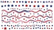 © Damerfie - Independence Day United States stars and dividers. USA flag illustration, decorations - border lines. Memorial Day, traditional patriotic US icons for American national holiday. Veterans day USA set.
