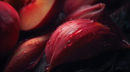 Sticker -  a close up of a red flower with drops of water on it's petals and the petals are still attached to the petals with water droplets on the petals.