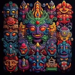 Colorful Masks Dance in the Shadows of a Midnight Canvas