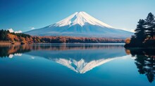 Illustration Of Japanese Mountain Landscape Background, Mount Fuji Japan Vector Style Background For Wall Art Print Decor Poster Design