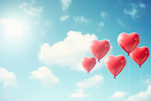 Heart Shaped Balloons In Sky, Valentine's Day Background 