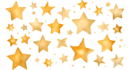 Wall Mural - golden yellow hand drawn cute watercolor stars pattern isolated on transparent background