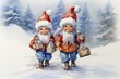 AI piccoli elfi di Natale, acquerello 01