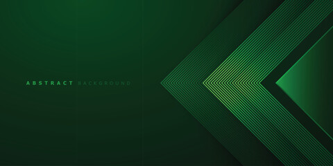 Wall Mural - modern dark green abstract background with triangle lines and realistic shadows