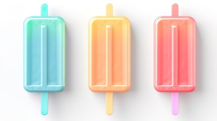 Hand drawn ice cream cones and popsicles on green summer background with palm leaf. For food design, packaging, menu.