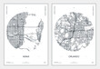 Travel poster, urban street plan city map Miami and Orlando, vector illustration
