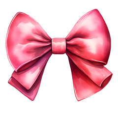 Wall Mural - Pink bow watercolor illustration isolated on transparent background