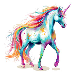 Poster - Pink handdrawn unicorn watercolor illustration isolated on transparent background