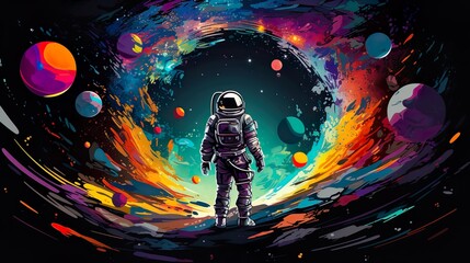 Canvas Print - universe of neon colors. colorful universe with colors merging. stars, nebulae, star dust, smoke... 