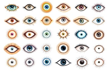 Wall Mural - Eye Icon Set, Vision Symbols, Ophthalmologist Pictogram, Eyes Collection, Eye Lens Iris, Optic Pupil