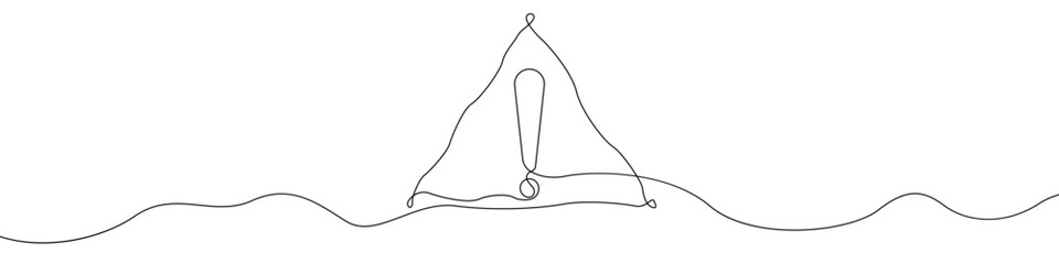 Poster - Dangerous sign line continuous drawing vector. One line dangerous sign vector background. Dangerous sign icon. Continuous outline of a exclamation mark in a triangle.