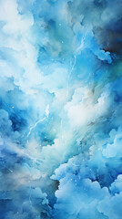  Blue and white watercolor painting, iPhone display background 9:16, HD, High Quality. AI generative