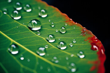 Aufkleber - A macro view of a water droplet on the edge of a leaf, capturing the transient beauty of nature in a single moment