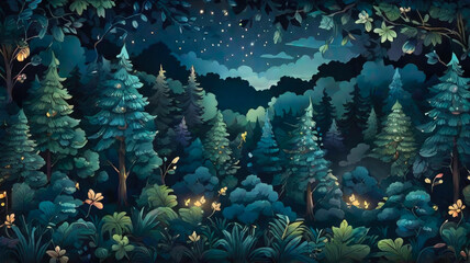 Wall Mural - night forest illustration