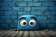 Illustration of a blue and sad face in cartoon style. Blue monday