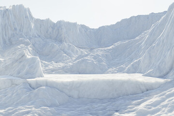 Wall Mural - 3d render winter platform and natural background, ice stone podium on the snow mountain for product 