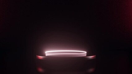 Poster - 4K Animation of Futuristic stage podium. Neon circles with light  product background stage or podium pedestal. Empty space, ultraviolet light, 80's retro style, fashion show stage, 3d animation