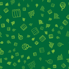 Poster - Set line Server, Search globe and Pie chart infographic on seamless pattern. Vector