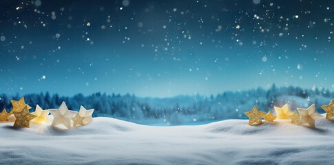 Wall Mural - Christmas abstract bokeh background with snow flakes. AI generated illustration