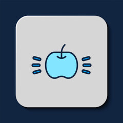 Sticker - Filled outline Apple icon isolated on blue background. Fruit with leaf symbol. Vector