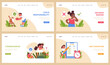 © inspiring.team - Child Responsibility concept. Teaching kids daily tasks, honest communication, and teamwork. Scenes of feeding pets, decision-making, and goal setting. Flat vector illustration