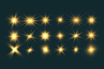 Poster - Illustration of bright beautiful light effects.Set of sparkling stars.	
