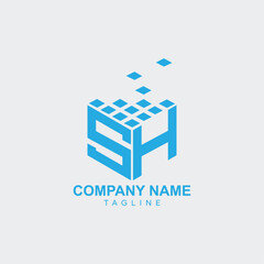 Poster - SH initial letters looping linked shape  elegant logo. SH initial logo