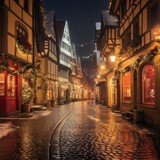Fototapeta Uliczki - Christmas Lights Adorning a European Cityscape