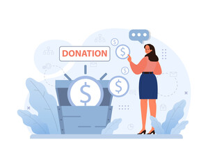 Wall Mural - Charity and charitable foundation. Help for people in need. Humanitarian aid, donations, volunteers or Non-governmental, nonprofit organizations support. Flat vector illustration